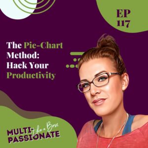 Red headed woman with glasses on a purple background next to the title: The Pie-Chart Method - Hack Your Productivity
